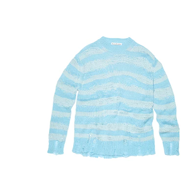 (Women) Acne Studios FW23 Striped Cut-Out Knit Sweater Sky Blue. A60399-DGE