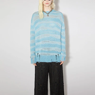 (W) Acne Studios FW23 Sweater Rajutan Striped Cut-Out Biru Langit. A60399-DGE Lookbook (W) Acne Studios FW23 Sweater Rajutan Striped Cut-Out Biru Langit. A60399-DGE