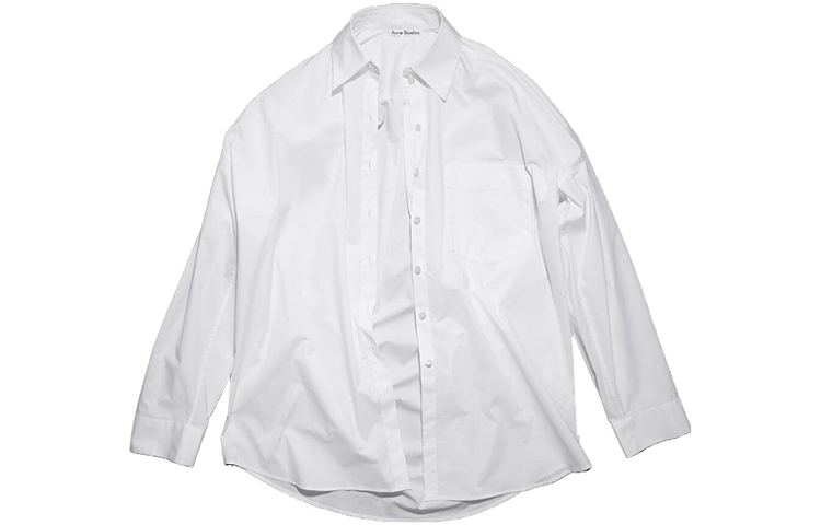 (Women) Acne Studios FW23  White Long Sleeve Shirt with Front Pocket. AC0607-100