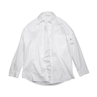 (Women) Acne Studios FW23 White Long Sleeve Shirt with Front Pocket. AC0607-100