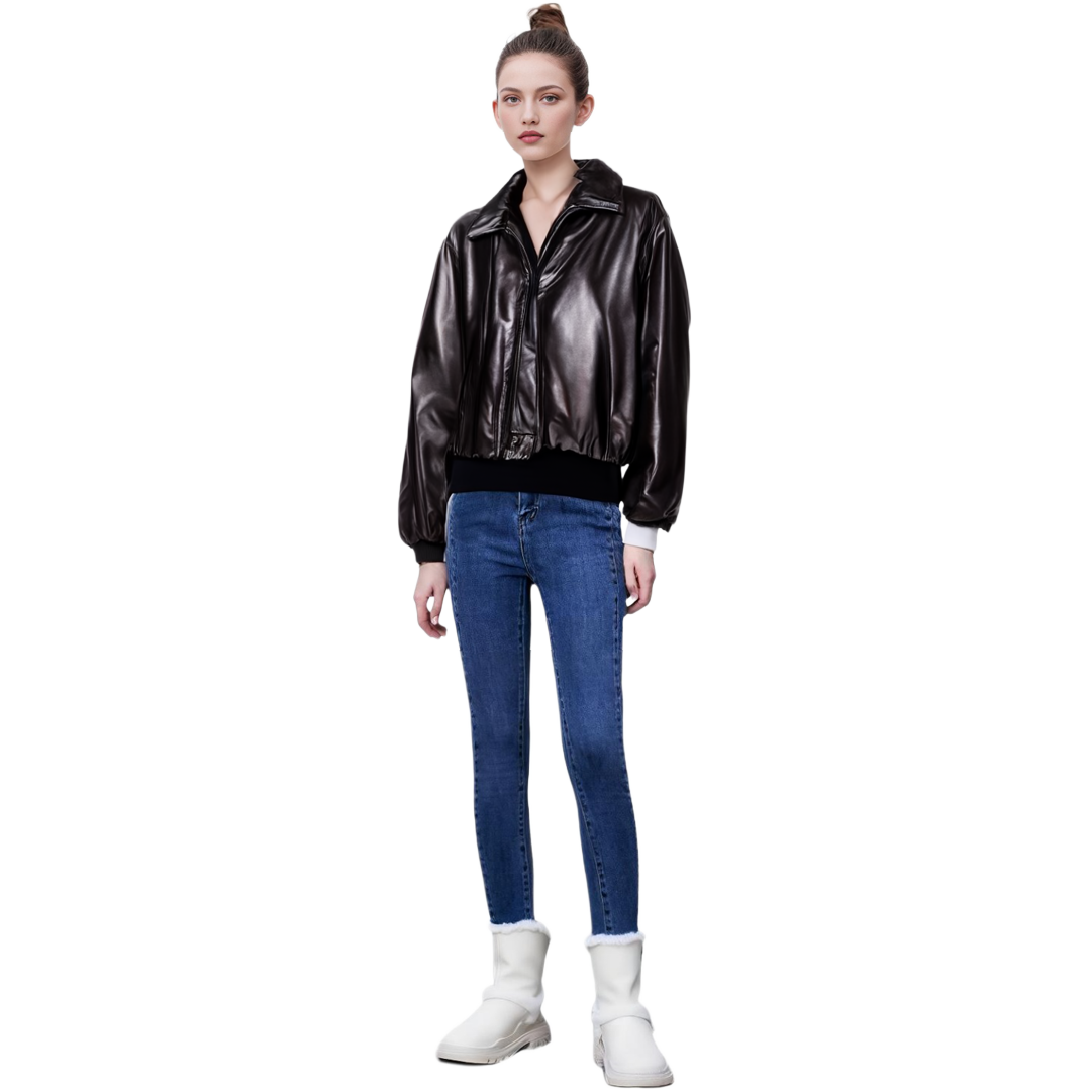 Shop (W) アクネ ストゥディオズ FW23 コーティング 光沢 ショート ボンバージャケット レディース ダークブラウン A90570-ADM