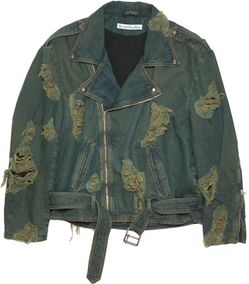 (W) アクネ ストゥディオズ FW23 ディストレストデニムバイカージャケット ベルト付 レディース 青緑 A90530-AFY Buy (W) アクネ ストゥディオズ FW23 ディストレストデニムバイカージャケット ベルト付 レディース 青緑 A90530-AFY
