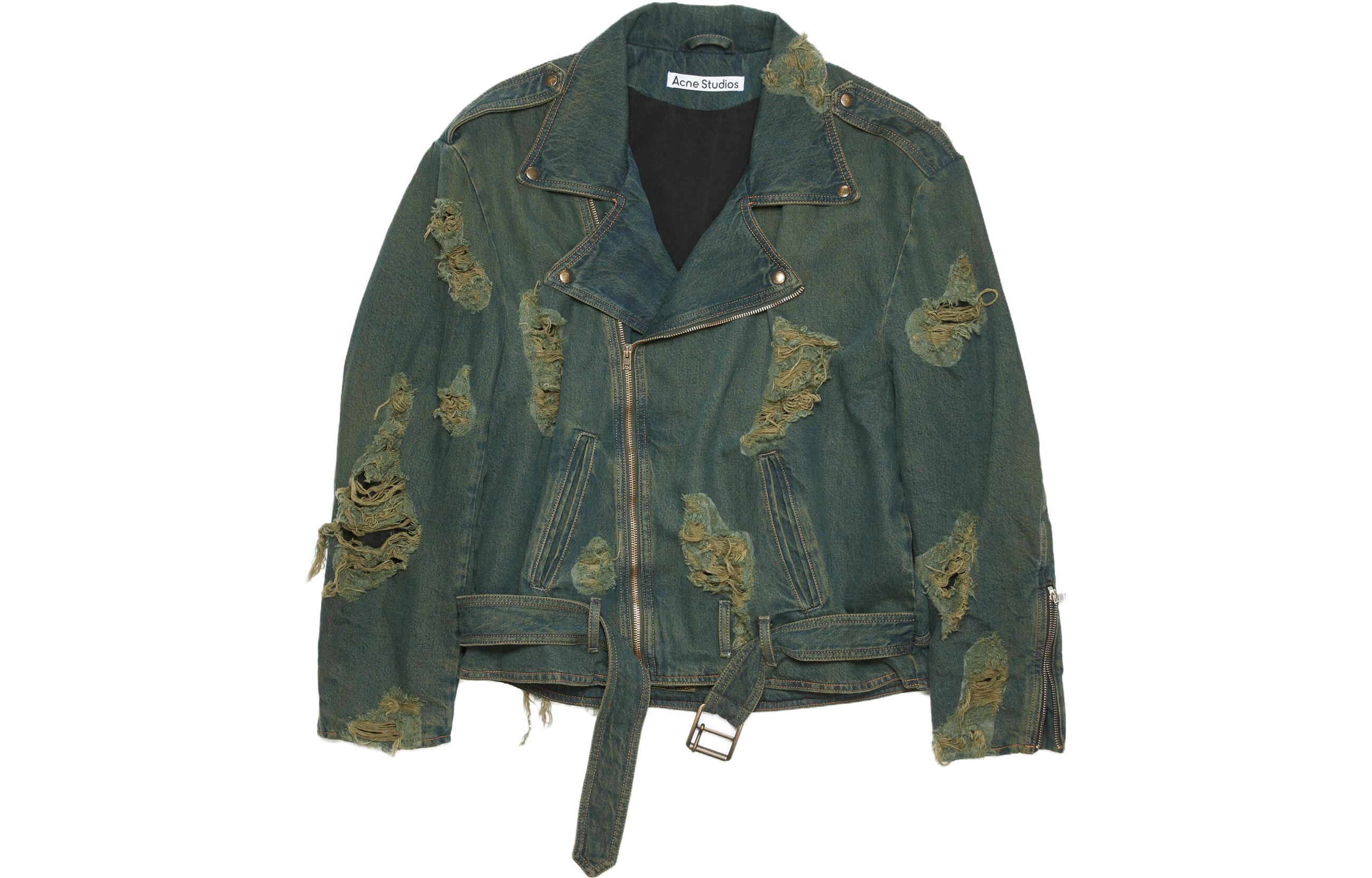 Order (W) アクネ ストゥディオズ FW23 ディストレストデニムバイカージャケット ベルト付 レディース 青緑 A90530-AFY