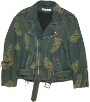 Order (W) Acne Studios FW23 女裝藍綠色做舊丹寧腰帶機車夾克外套。 A90530-AFY