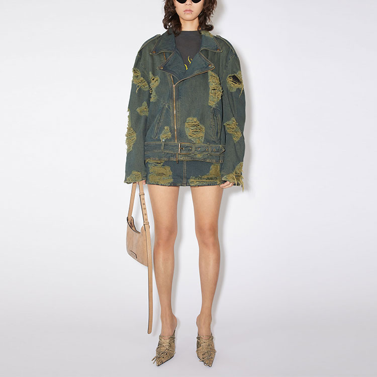 Lookbook (W) アクネ ストゥディオズ FW23 ディストレストデニムバイカージャケット ベルト付 レディース 青緑 A90530-AFY