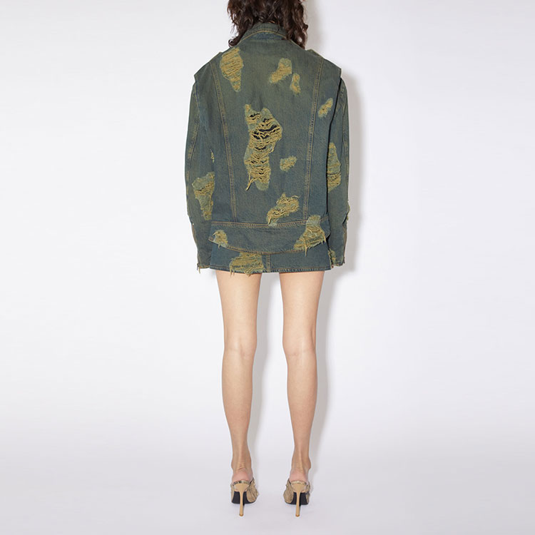 Shop (W) アクネ ストゥディオズ FW23 ディストレストデニムバイカージャケット ベルト付 レディース 青緑 A90530-AFY