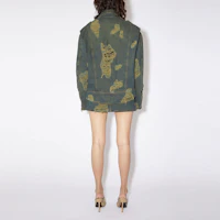 Shop (W) Acne Studios FW23 女裝藍綠色做舊丹寧腰帶機車夾克外套。 A90530-AFY