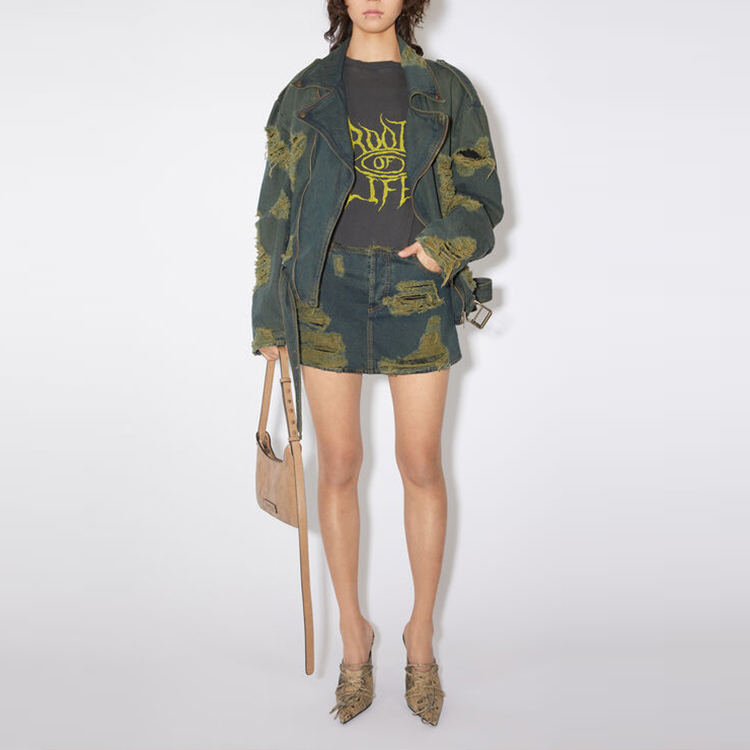 Lookbook (W) Acne Studios FW23 Skirt Denim Pinggang Tinggi Wanita Biru Hijau. AF0403-AFY