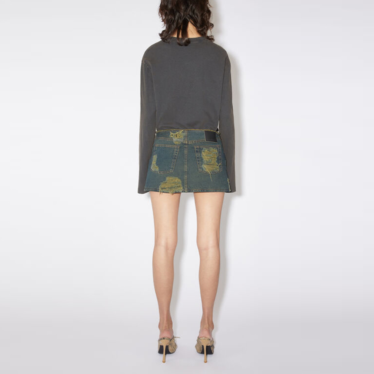 Shop (W) Acne Studios FW23 Skirt Denim Pinggang Tinggi Wanita Biru Hijau. AF0403-AFY