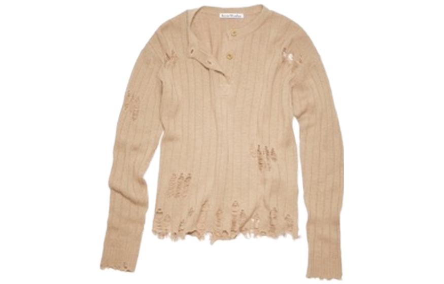 (Women) Acne Studios FW23 Distressed Knit Sweater Women’s Camel Brown. A60466-640 圖 2