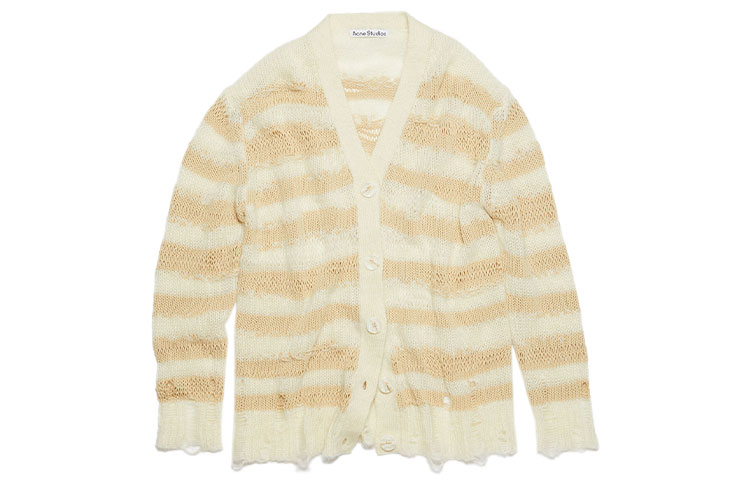 (Women) Acne Studios FW23 Distressed Striped Knit Sweater Women’s Beige. A60398-DGD