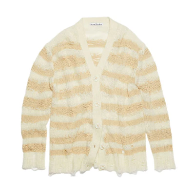 (Women) Acne Studios FW23 Distressed Striped Knit Sweater Women’s Beige. A60398-DGD