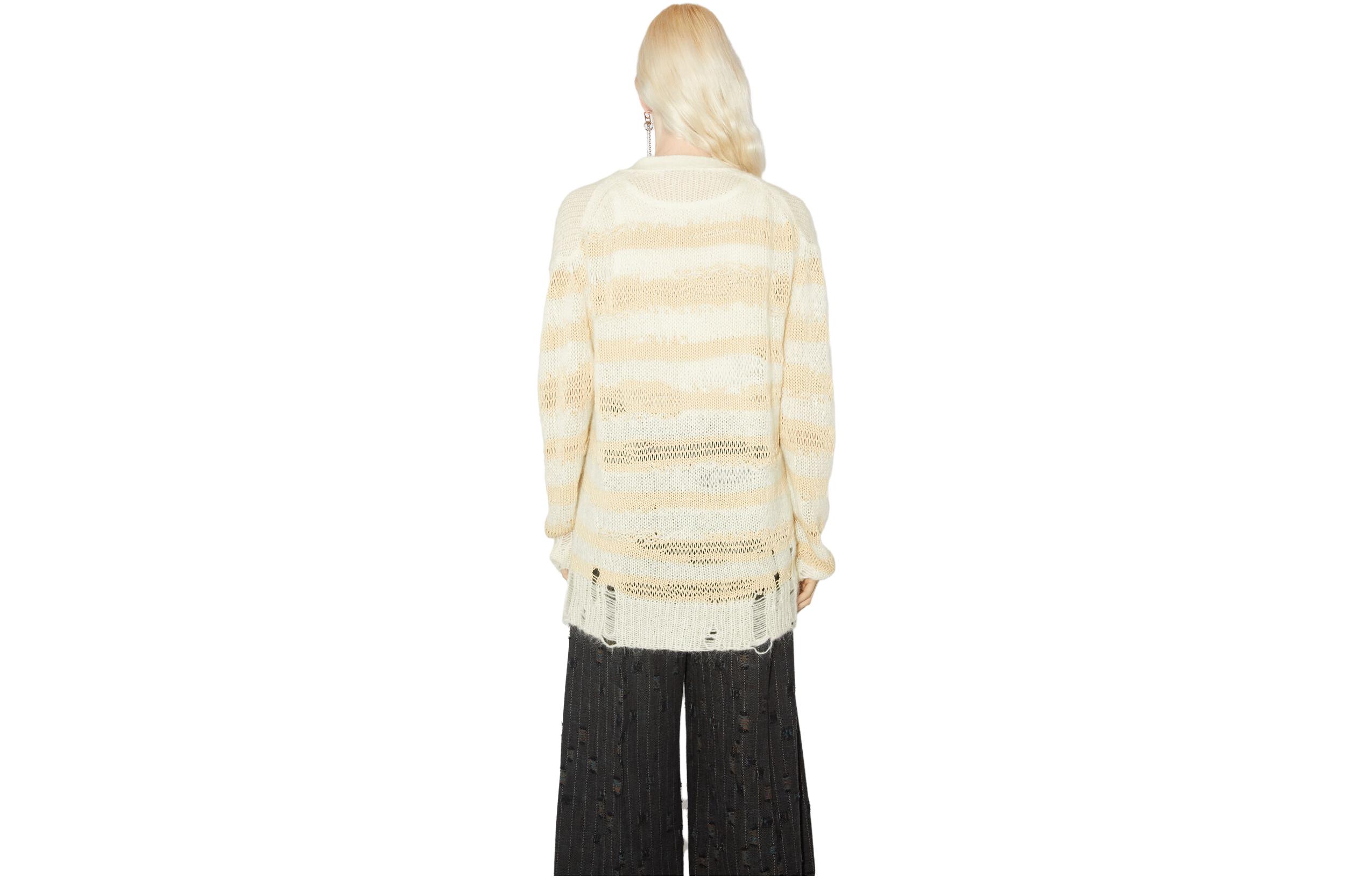 Lookbook (W) Acne Studios FW23 Baju Knit Jalur Lusuh Wanita - Beige. A60398-DGD