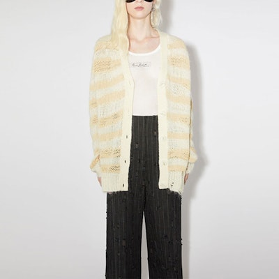 (W) Acne Studios FW23 Baju Knit Jalur Lusuh Wanita - Beige. A60398-DGD Shop (W) Acne Studios FW23 Baju Knit Jalur Lusuh Wanita - Beige. A60398-DGD