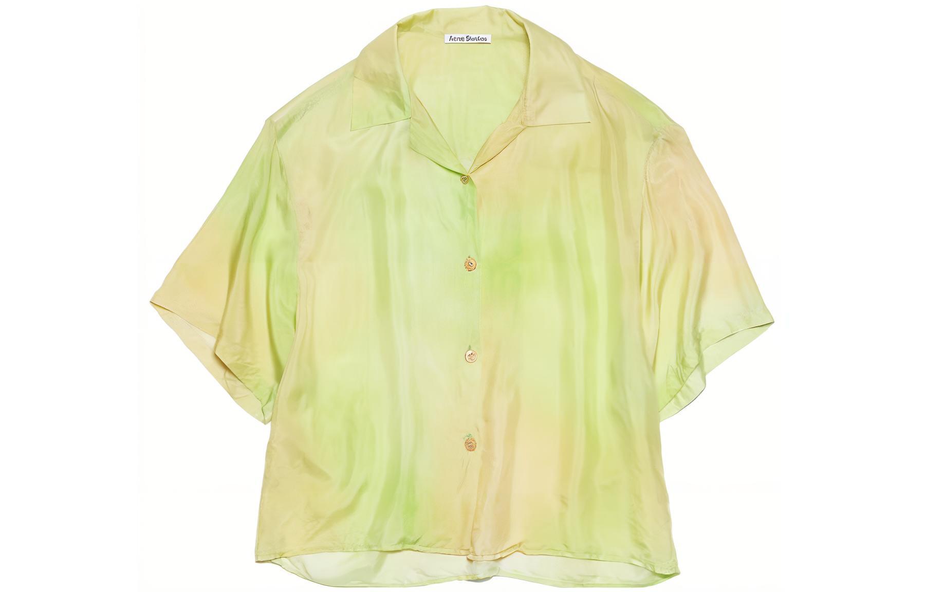 (Women) Acne Studios FW23 Faded Effect Casual Shirt Lime Green AC0649-ABE