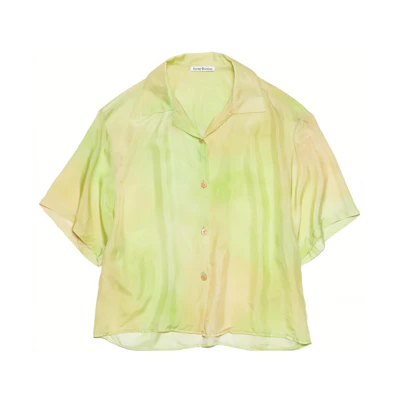 (Women) Acne Studios FW23 Faded Effect Casual Shirt Lime Green AC0649-ABE