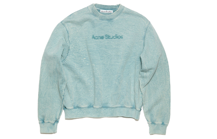 (Women) Acne Studios FW23 Fuzzy Logo Crewneck Sweatshirt Light Blue AI0141-AQO