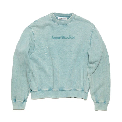 (Women) Acne Studios FW23 Fuzzy Logo Crewneck Sweatshirt Light Blue AI0141-AQO