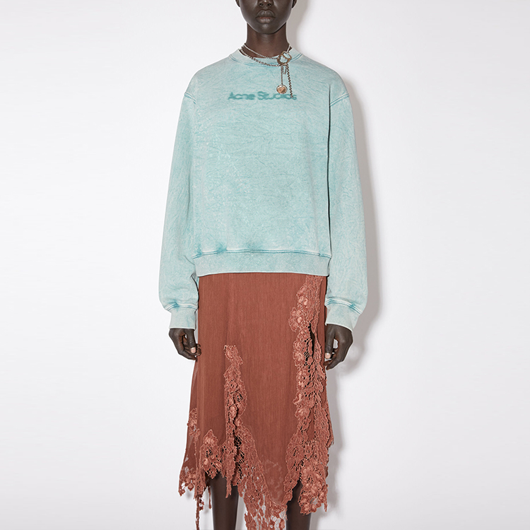 (Women) Acne Studios FW23 Fuzzy Logo Crewneck Sweatshirt Light Blue AI0141-AQO 圖 3