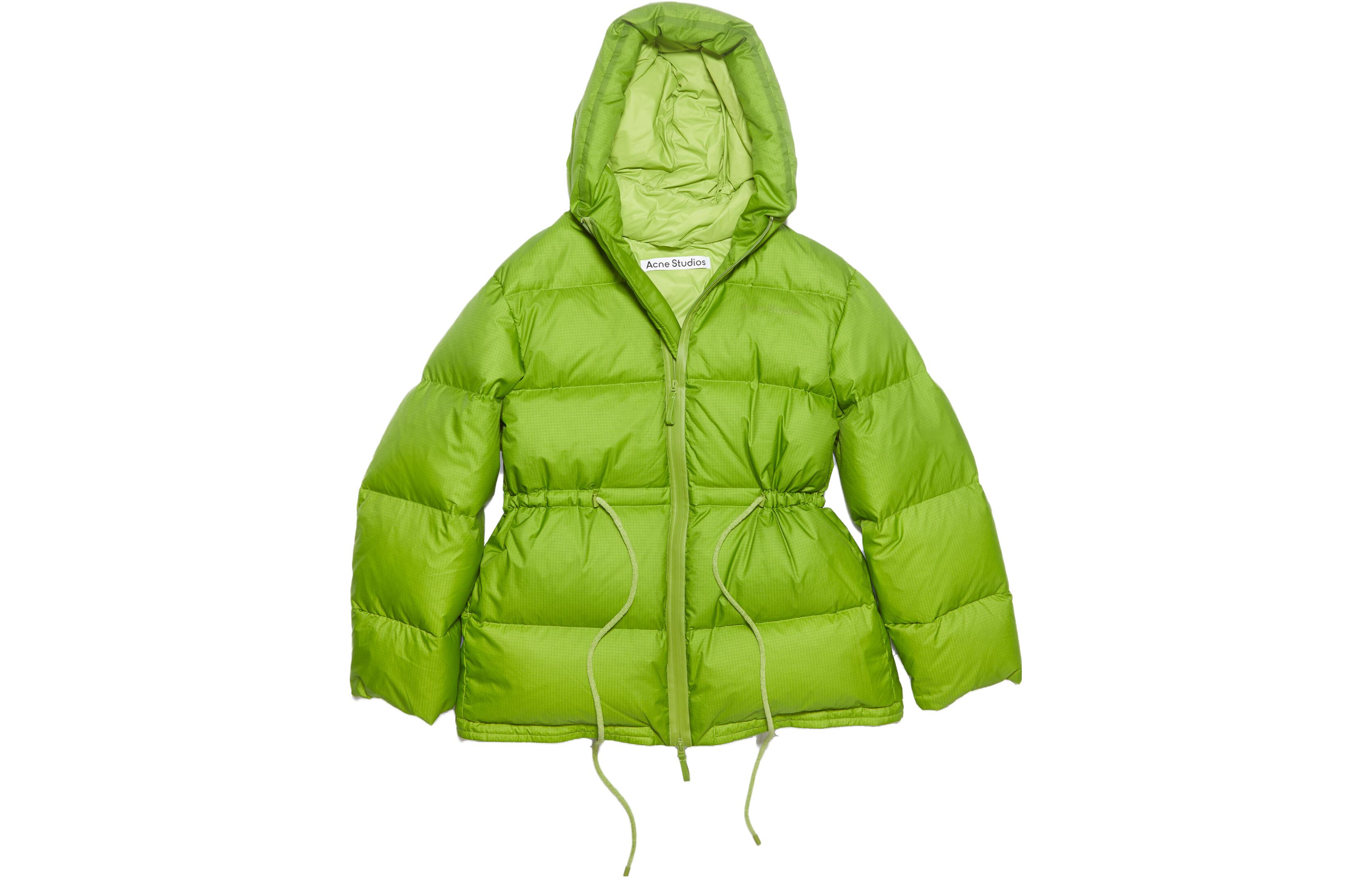 (Women) Acne Studios FW23 Green Puffer Jacket with Chest Logo Hoodie A90528-CA4