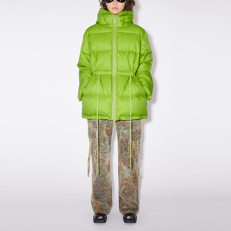 Lookbook (Women) Acne Studios FW23 Green Puffer Jacket with Chest Logo Hoodie A90528-CA4