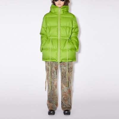 (Women) Acne Studios FW23 Green Puffer Jacket with Chest Logo Hoodie A90528-CA4 Lookbook (Women) Acne Studios FW23 Green Puffer Jacket with Chest Logo Hoodie A90528-CA4