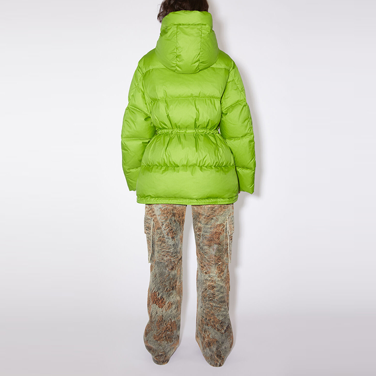 Shop (Women) Acne Studios FW23 Green Puffer Jacket with Chest Logo Hoodie A90528-CA4