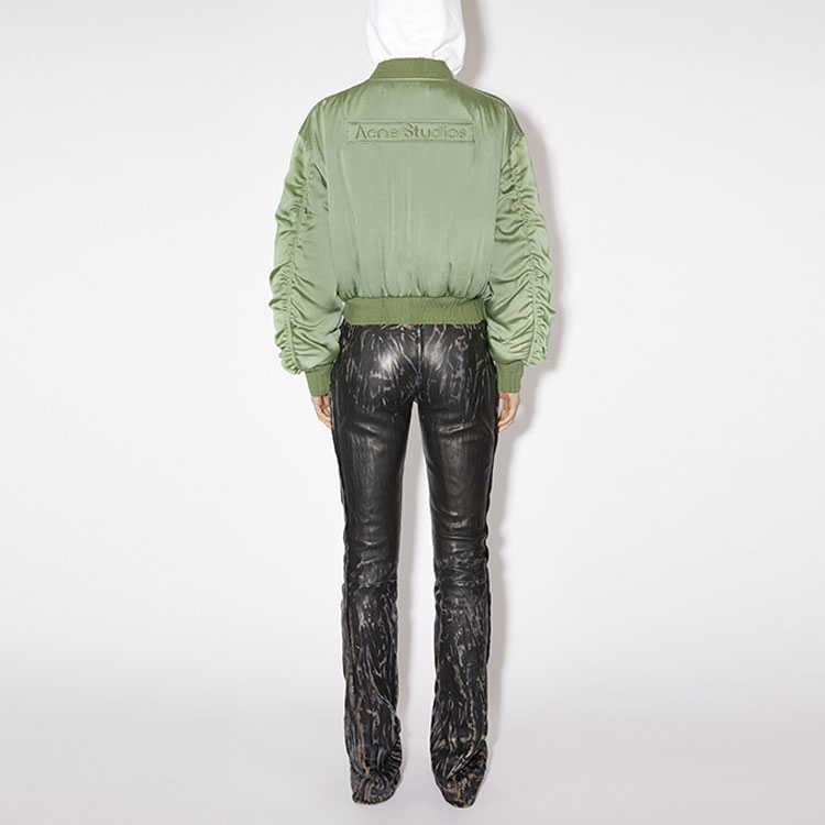 Shop (Women) Acne Studios FW23 Solid Logo Patch Bomber Jacket Green Grey A90547-ABB