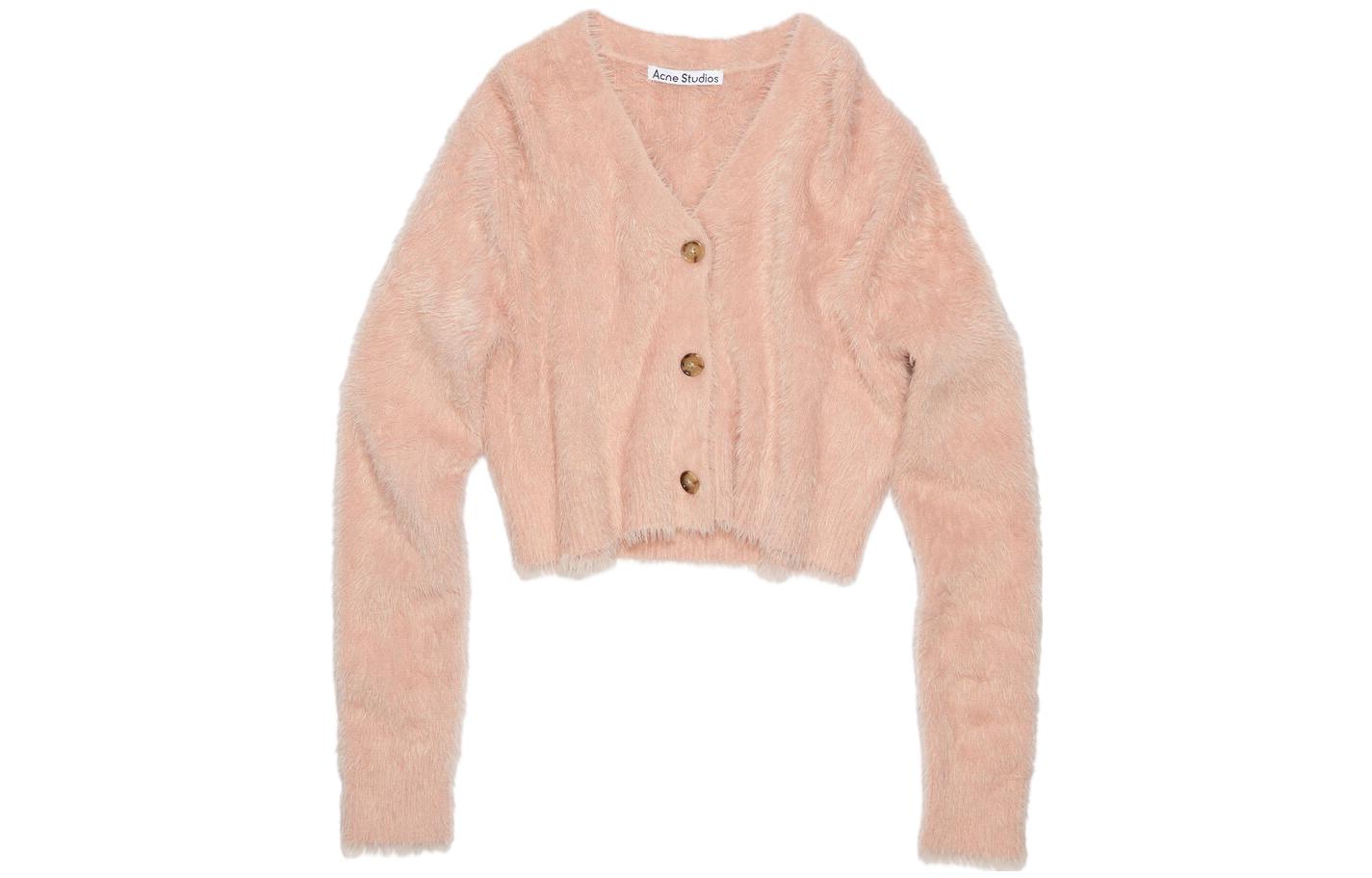 Order (W) Acne Studios FW23 Kardigan Rajut Berkilau Kelabu Merah Jambu Cropped. A60436-416