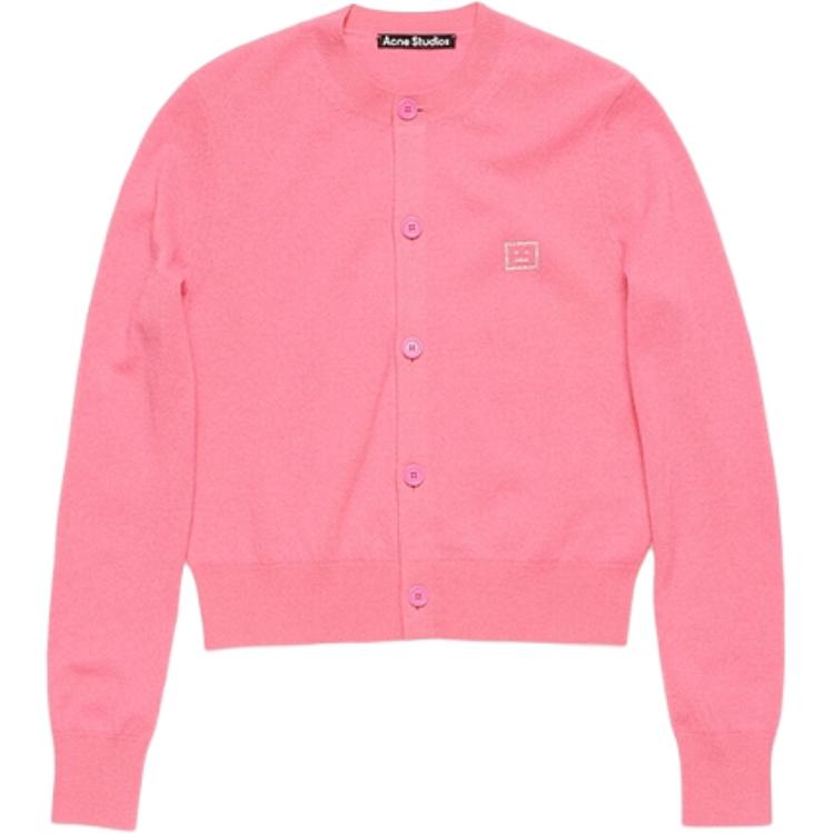 (Women) Acne Studios FW24  Face Cardigan Sweater Tango Pink with Logo Patch. A60523-CKQ