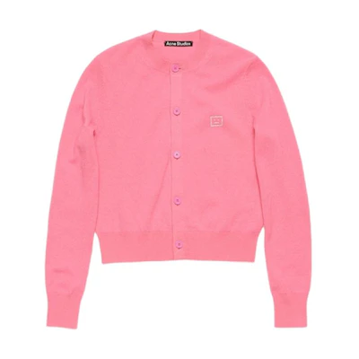 (Women) Acne Studios FW24 Face Cardigan Sweater Tango Pink with Logo Patch. A60523-CKQ