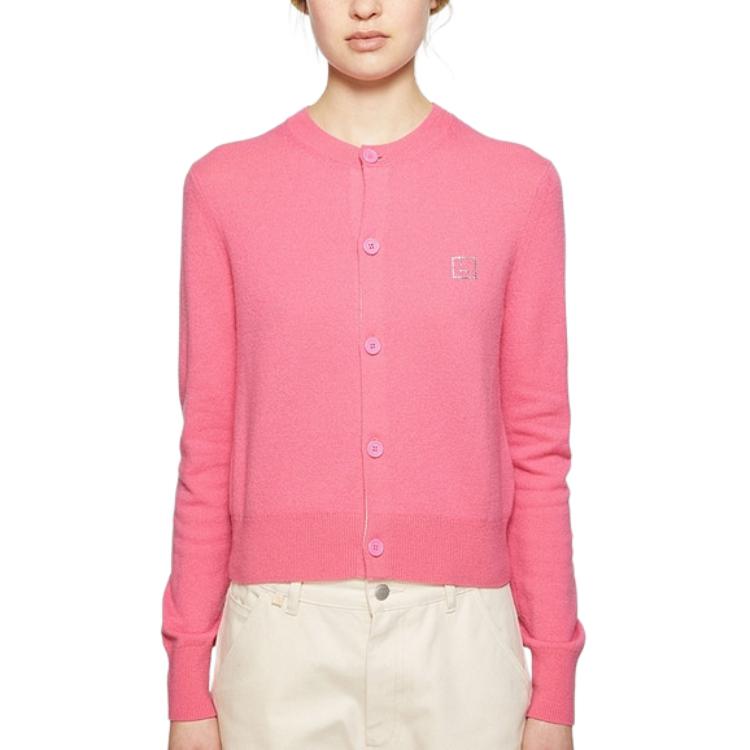 Lookbook (Women) Acne Studios FW24  Face Cardigan Sweater Tango Pink with Logo Patch. A60523-CKQ
