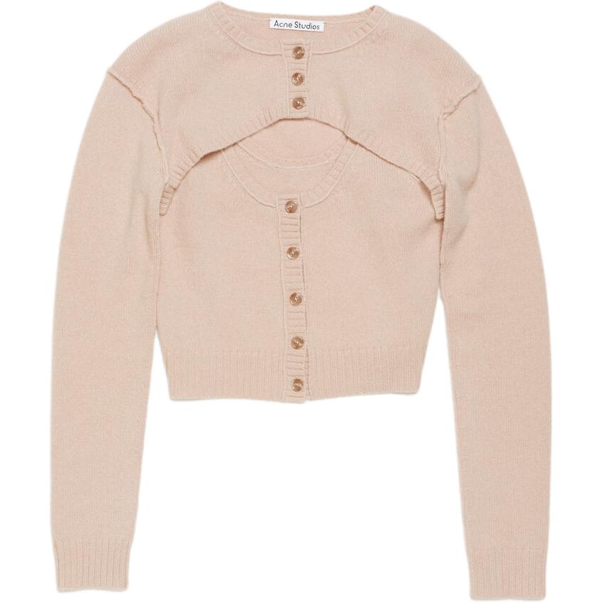 (Women) Acne Studios FW24  Grey Pink Alphabet Cropped Knit Sweater. A60496-416