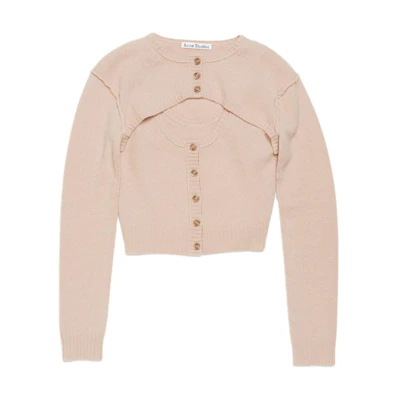 (Women) Acne Studios FW24 Grey Pink Alphabet Cropped Knit Sweater. A60496-416