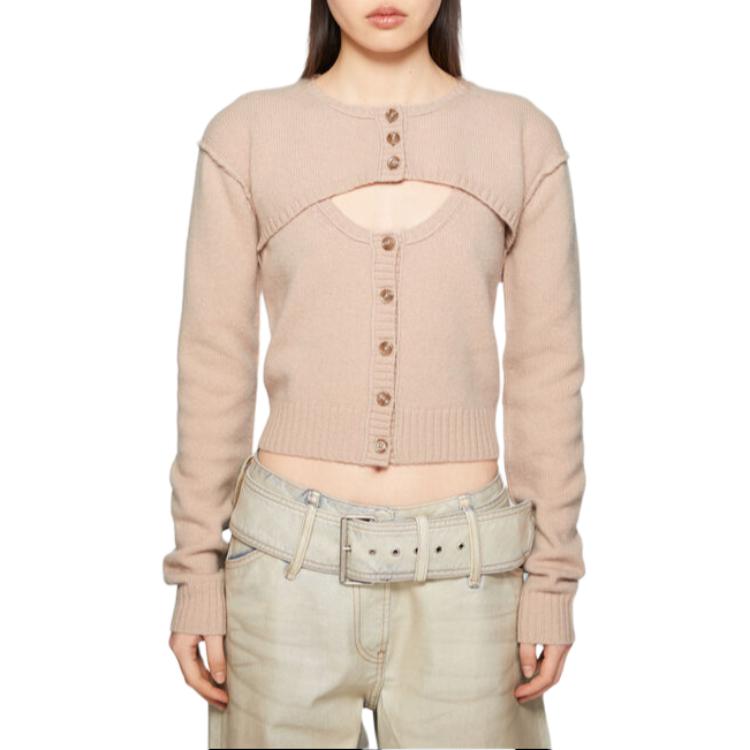 (Women) Acne Studios FW24  Grey Pink Alphabet Cropped Knit Sweater. A60496-416 圖 3