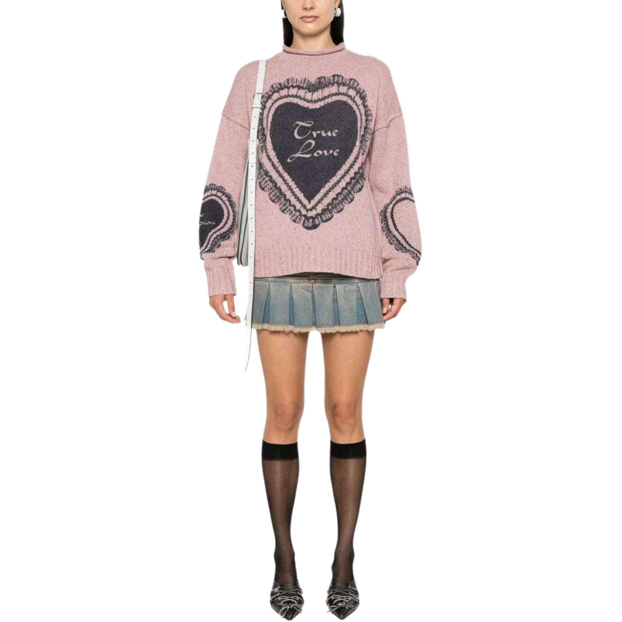 Lookbook (W) Acne Studios FW24 深粉紅愛心印花羊毛混紡毛衣 A60552-Dark Pink