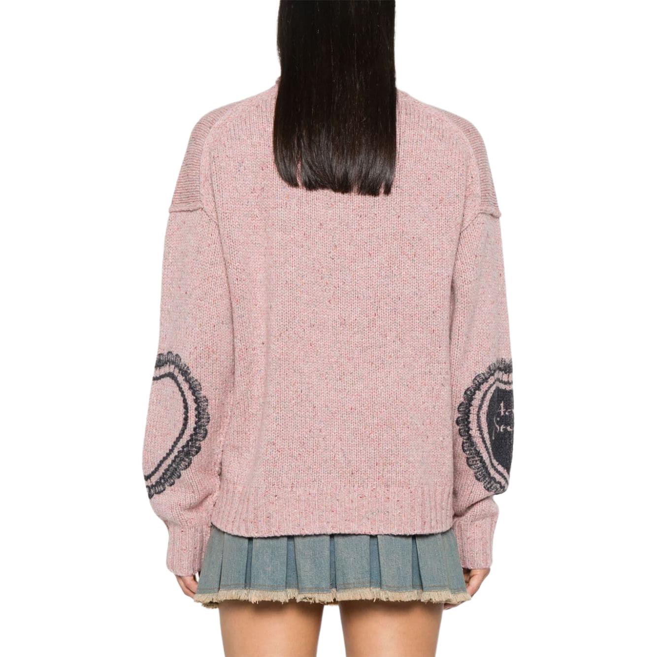 Shop (W) Acne Studios FW24 深粉紅愛心印花羊毛混紡毛衣 A60552-Dark Pink