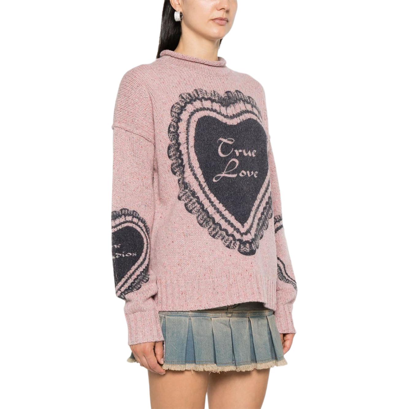 Purchase (W) Acne Studios FW24 深粉紅愛心印花羊毛混紡毛衣 A60552-Dark Pink