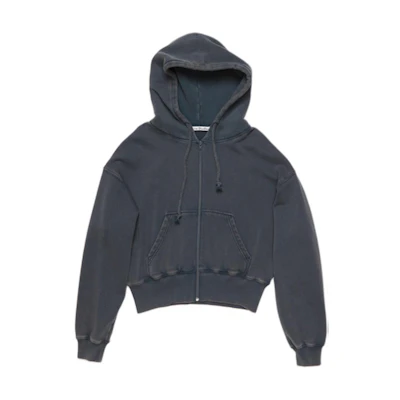 (Women) Acne Studios FW24 Logo Embroidered Cinched Hooded Jacket Ocean Blue. AI0157-AAM