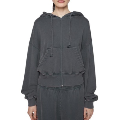 (Women) Acne Studios FW24 Logo Embroidered Cinched Hooded Jacket Ocean Blue. AI0157-AAM Lookbook (Women) Acne Studios FW24 Logo Embroidered Cinched Hooded Jacket Ocean Blue. AI0157-AAM