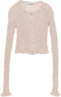 (Women) Acne Studios FW24 Pink Sheer Ribbed Knit Cardigan Crop Top. A60515-416 (Women) Acne Studios FW24 Pink Sheer Ribbed Knit Cardigan Crop Top. A60515-416