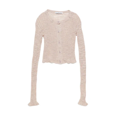 (Women) Acne Studios FW24 Pink Sheer Ribbed Knit Cardigan Crop Top. A60515-416