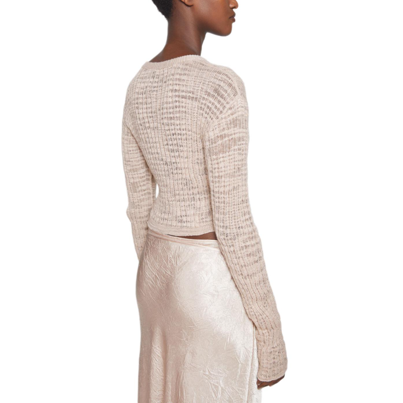 Purchase (W) Acne Studios FW24 Kardigan & Crop Top Rajut Pink Sheer Ribbed. A60515-416