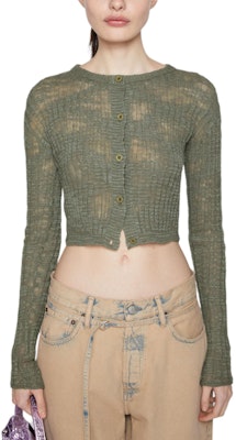 (W) Acne Studios FW24 Cárdigan Corto de Punto Transparente Ribeteado en Verde Pasto. A60515-DPC Lookbook (W) Acne Studios FW24 Cárdigan Corto de Punto Transparente Ribeteado en Verde Pasto. A60515-DPC
