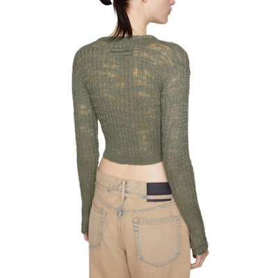 (W) Acne Studios FW24 Cárdigan Corto de Punto Transparente Ribeteado en Verde Pasto. A60515-DPC Shop (W) Acne Studios FW24 Cárdigan Corto de Punto Transparente Ribeteado en Verde Pasto. A60515-DPC