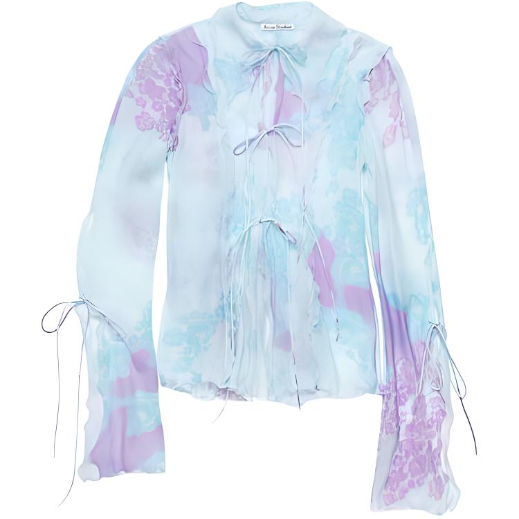 (Women) Acne Studios FW24  Silk Blend Printed Long Sleeve Shirt Blue/Light Purple AC0692-DJ1