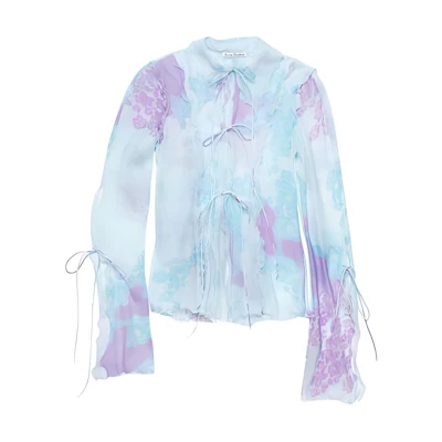 (Women) Acne Studios FW24 Silk Blend Printed Long Sleeve Shirt Blue/Light Purple AC0692-DJ1