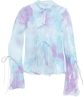 (Women) Acne Studios FW24 Silk Blend Printed Long Sleeve Shirt Blue/Light Purple AC0692-DJ1 Order (Women) Acne Studios FW24 Silk Blend Printed Long Sleeve Shirt Blue/Light Purple AC0692-DJ1