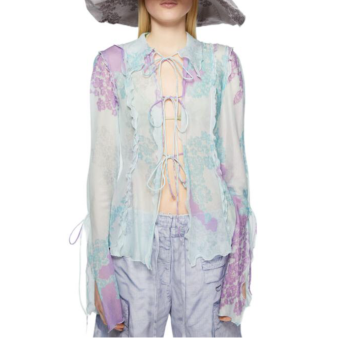 Lookbook (W) Acne Studios FW24 藍紫色絲質印花長袖襯衫 AC0692-DJ1