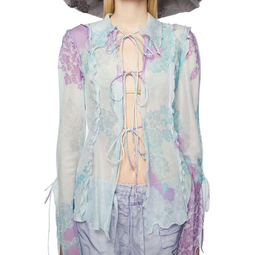 Shop (W) Acne Studios FW24 藍紫色絲質印花長袖襯衫 AC0692-DJ1